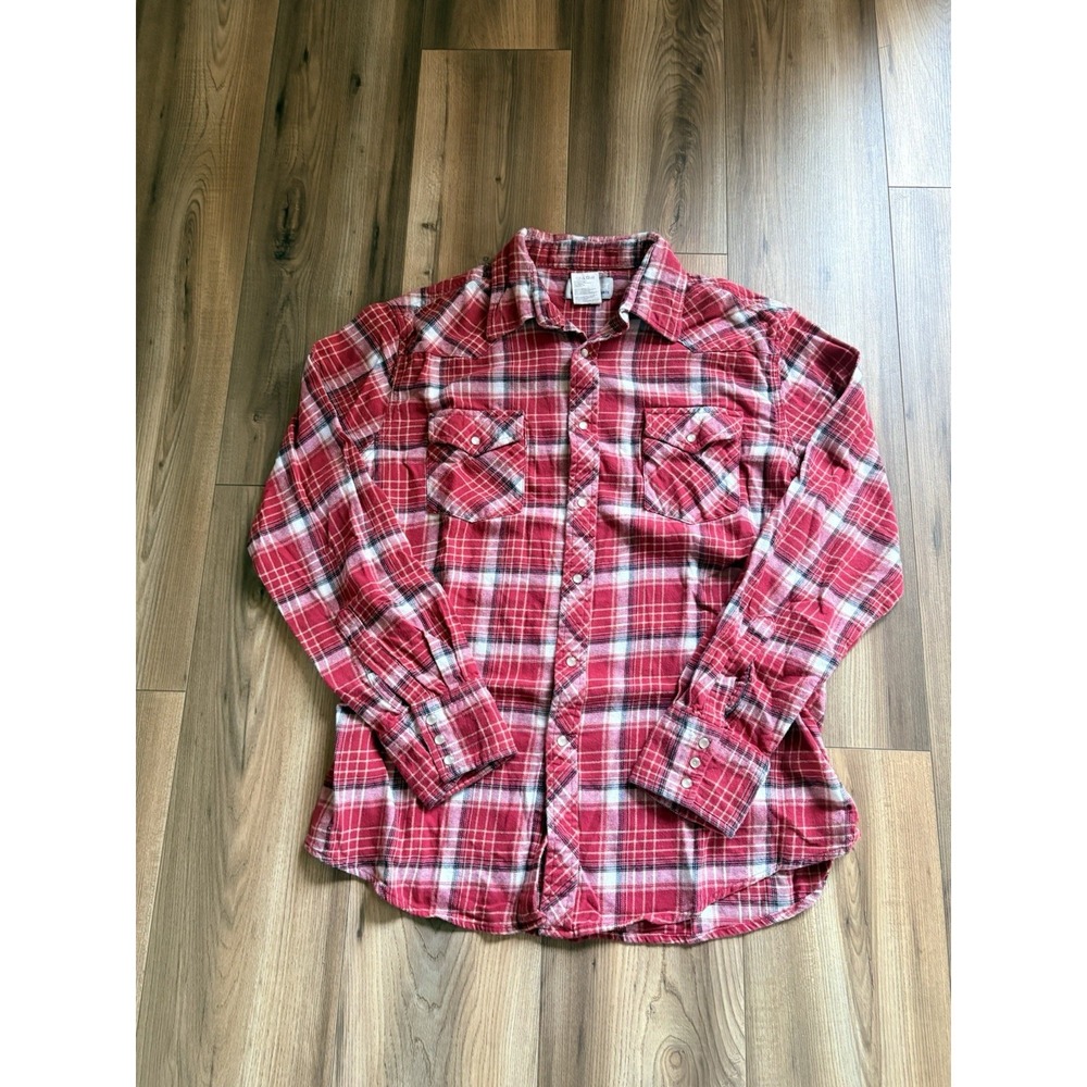 WRANGLER Wrancher Men's Check Plaid Western Flannel Pearl Snap Shirt Large